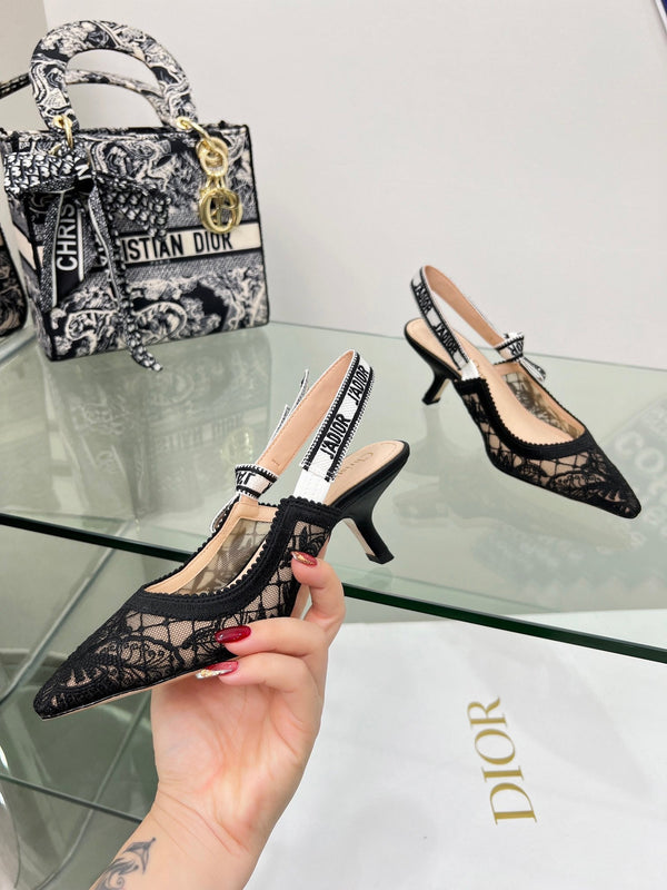 CD 25 Slingback Pump Black Transparent Mesh