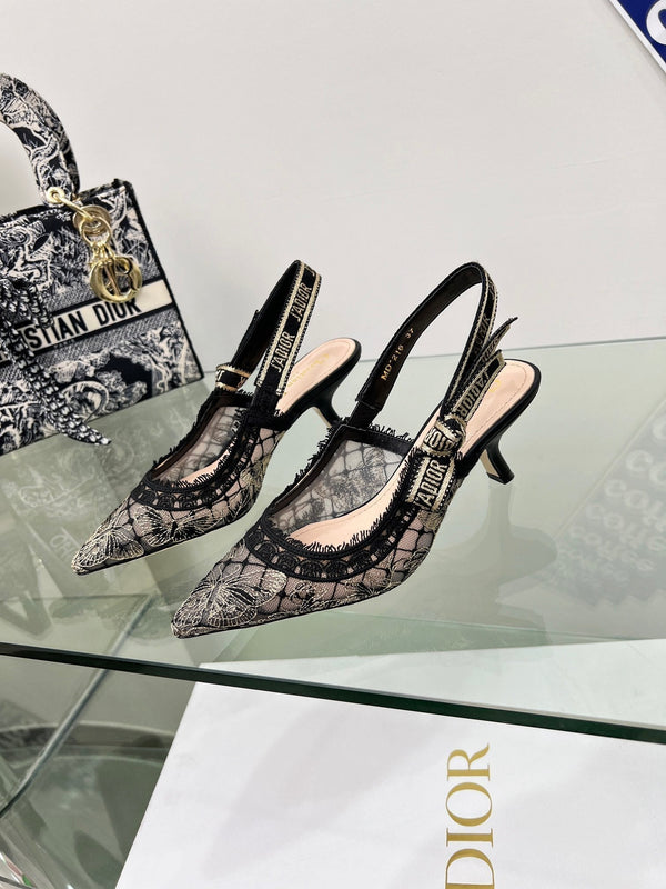 J'Adior Slingback Pump 65mm In Black Lace Fabric 100836