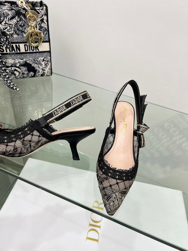 J'Adior Slingback Pump 65mm In Black Lace Fabric 100836