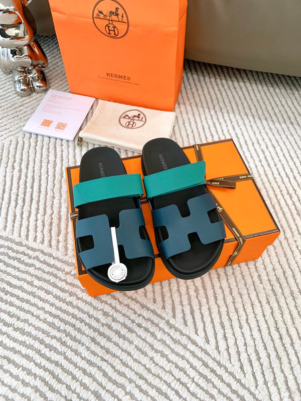 HM Chypre Sandal Dark Jade Green Mix Blue Navy Cowhide 963518