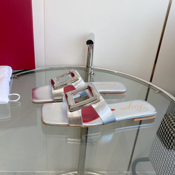 Viv Love Heart Slippers Silver Fetal Cowhide 255202