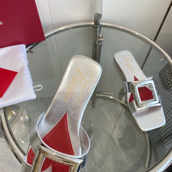 Viv Love Heart Slippers Silver Fetal Cowhide 255202