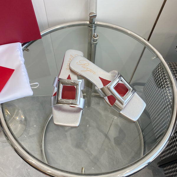 Viv Love Heart Slippers Silver Fetal Cowhide 255202