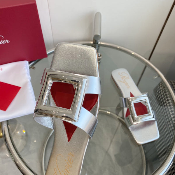 Viv Love Heart Slippers Silver Fetal Cowhide 255202