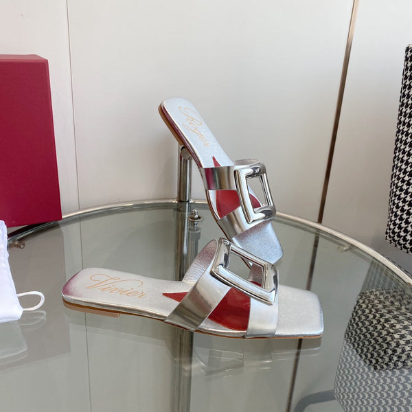 Viv Love Heart Slippers Silver Fetal Cowhide 255202