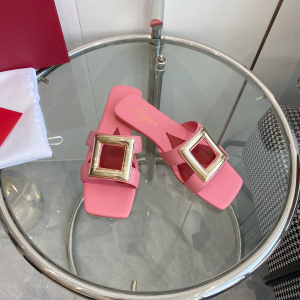 Viv Love Heart Slippers Pink Fetal Cowhide 255203