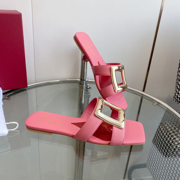 Viv Love Heart Slippers Pink Fetal Cowhide 255203