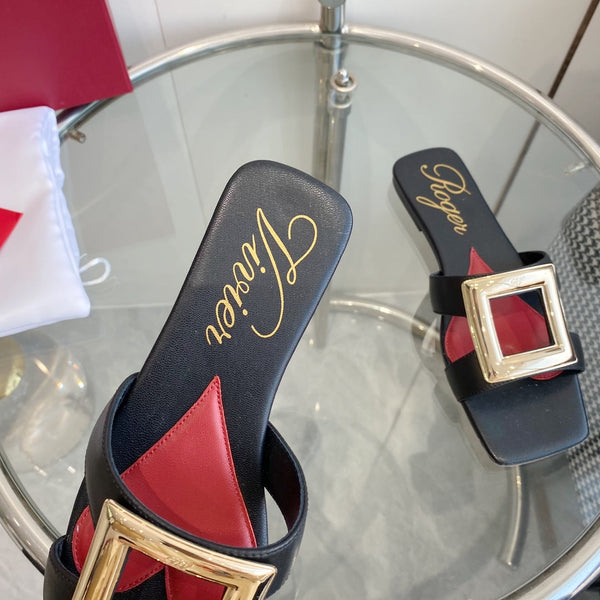 Viv Love Heart Slippers Black Fetal Cowhide 255204