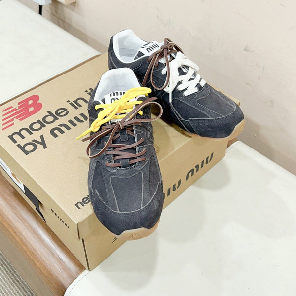 Miu Miu Pre-Owned x New Balance Sneakers Dark Gray Yellow Cowhide Suede