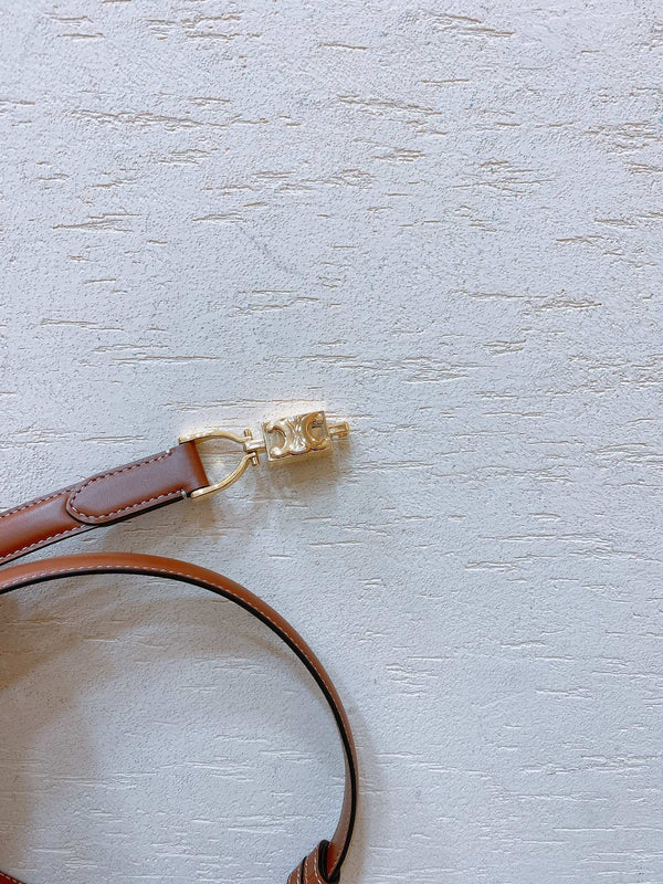 Hook & Loop 20mm TRIOMPHE Logo Square Adjustable Belt Tan Calfskin Ghw