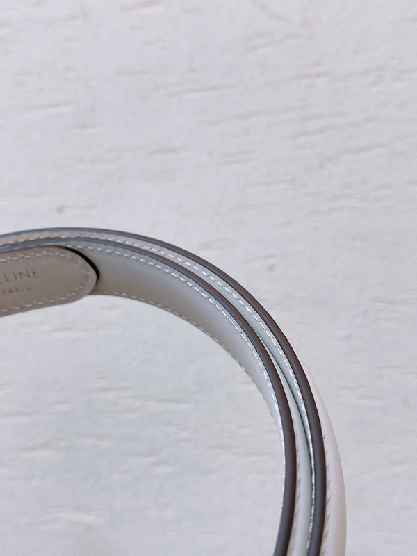 Hook & Loop 20mm TRIOMPHE Logo Square Adjustable Belt White Calfskin Ghw