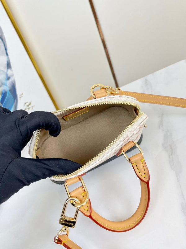 nano alma 18 beige monogram coated canvas brown black calfskin