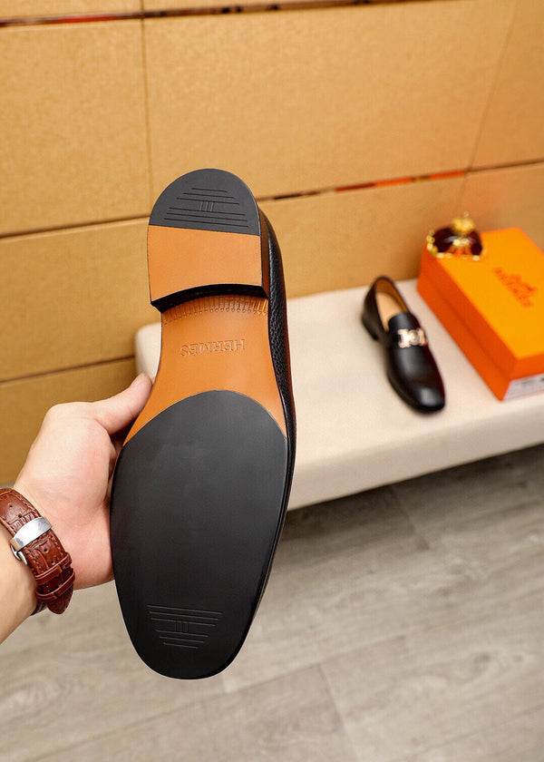 HM GOLD H-BUCKLE LOAFER BLACK GRAINED CALFSKIN