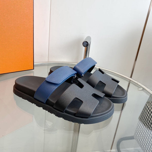 Sandalo Cyprus Nero con cinturini blu in pelle