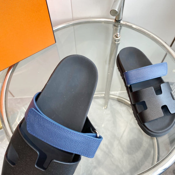 Sandalo Cyprus Nero con cinturini blu in pelle