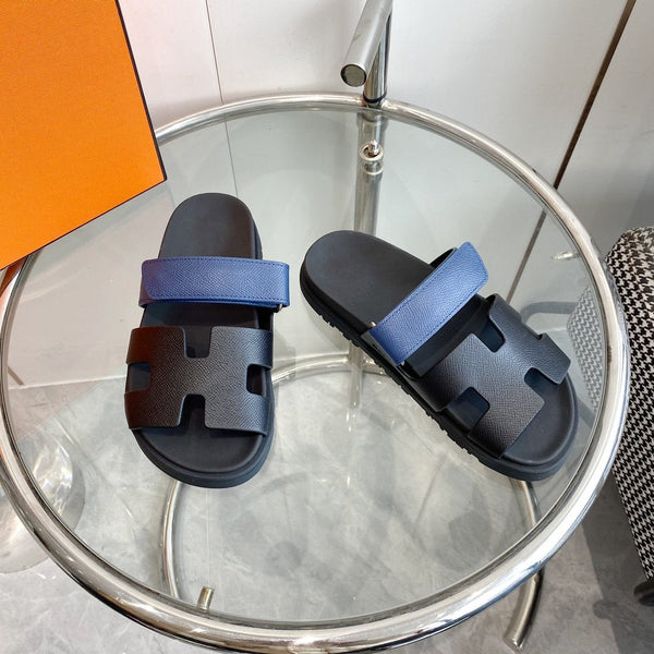 Sandalo Cyprus Nero con cinturini blu in pelle