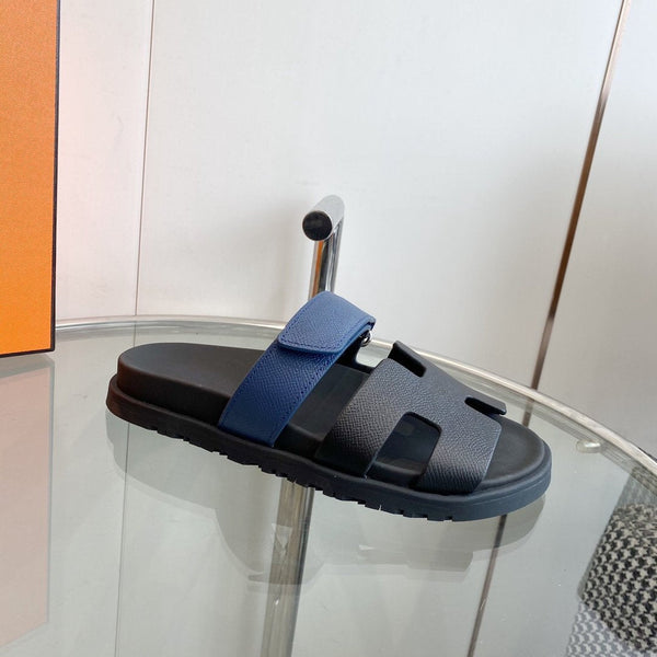 Sandalo Cyprus Nero con cinturini blu in pelle