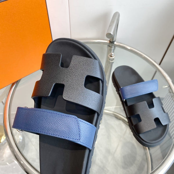 Sandalo Cyprus Nero con cinturini blu in pelle