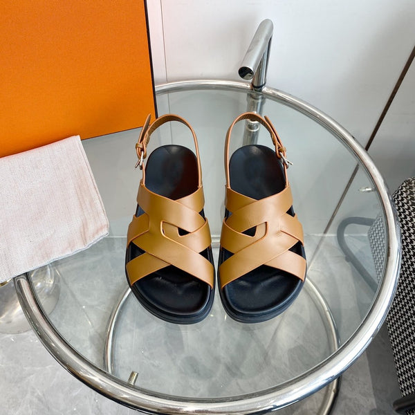 Sandalo Genius Slingback in pelle di vitello marrone chiaro