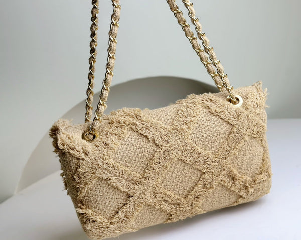 Classic Flap Bag 27cm Beige Woven Linen