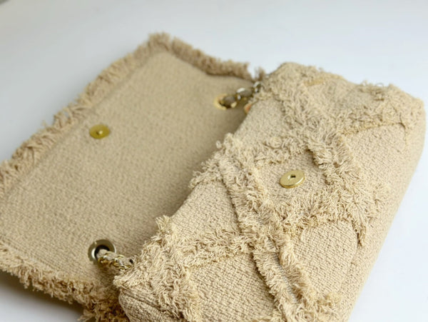 Classic Flap Bag 27cm Beige Woven Linen