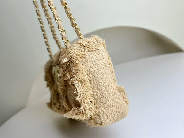 Classic Flap Bag 27cm Beige Woven Linen