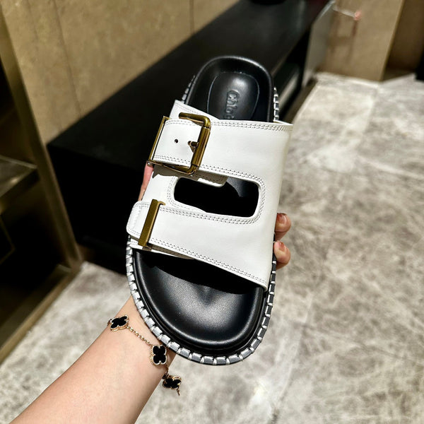 CHLOÉ DAD SANDALS IN WHITE CALFSKIN WITH GOLD HARDWARE