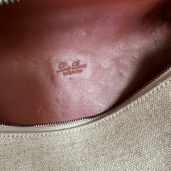 EXTRA POCKET BACKPACK L23.5 IN WHITE CANVAS AND BRONZE BROWN CALFSKIN