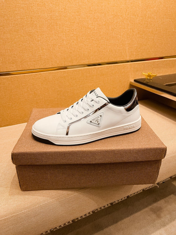 PRA SNEAKER IN WHITE CALFSKIN WITH GLOSSY GOLDEN