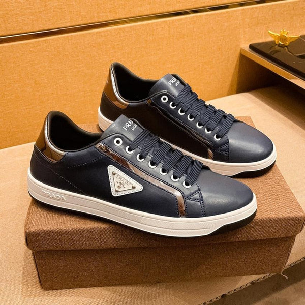 PRA SNEAKER IN NAVY BLUE CALFSKIN WITH GLOSSY GOLDEN