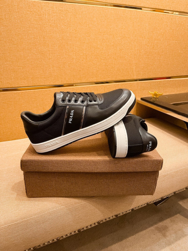 PRA SNEAKER IN BLACK CALFSKIN AND MESH BREATHABLE FABRIC