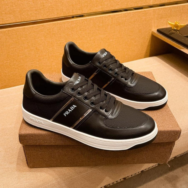 PRA SNEAKER IN BLACK CALFSKIN AND MESH BREATHABLE FABRIC