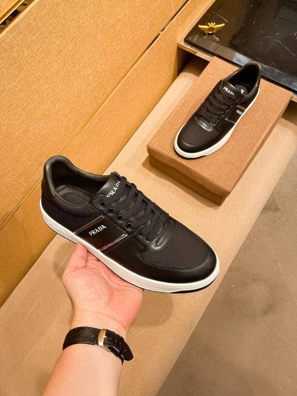 PRA SNEAKER IN BLACK CALFSKIN AND MESH BREATHABLE FABRIC