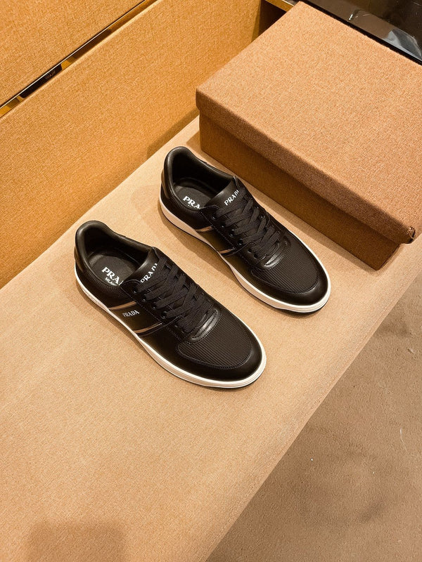 PRA SNEAKER IN BLACK CALFSKIN AND MESH BREATHABLE FABRIC