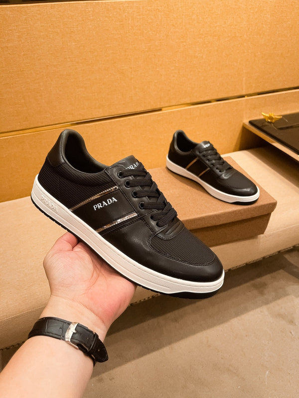 PRA SNEAKER IN BLACK CALFSKIN AND MESH BREATHABLE FABRIC