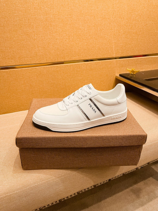 PRA SNEAKER IN WHITE CALFSKIN AND MESH BREATHABLE FABRIC