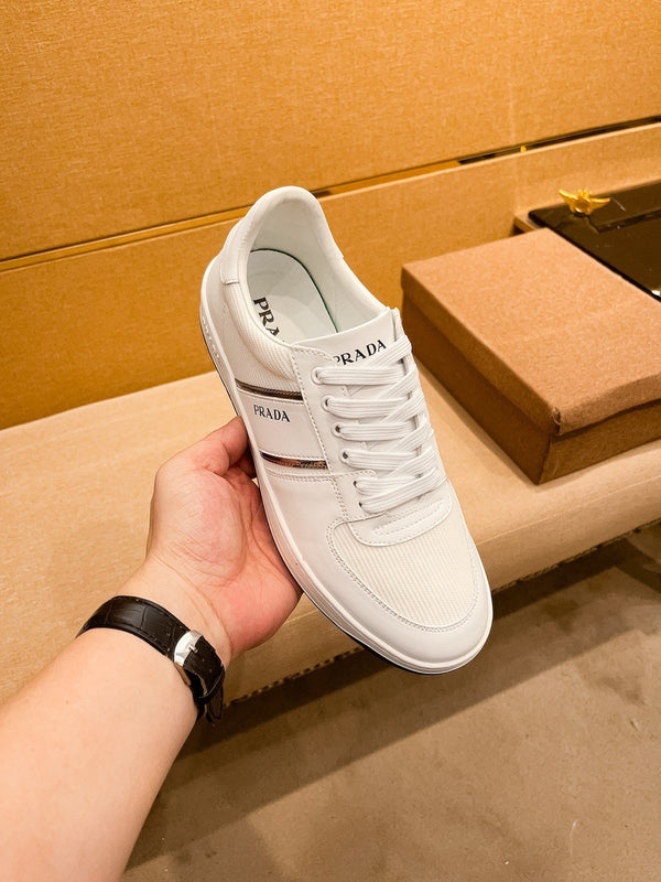 PRA SNEAKER IN WHITE CALFSKIN AND MESH BREATHABLE FABRIC