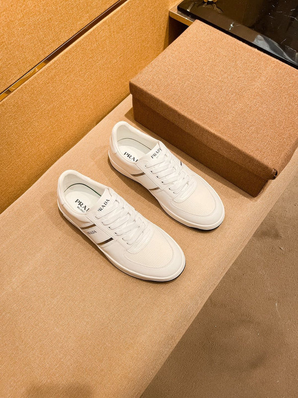 PRA SNEAKER IN WHITE CALFSKIN AND MESH BREATHABLE FABRIC