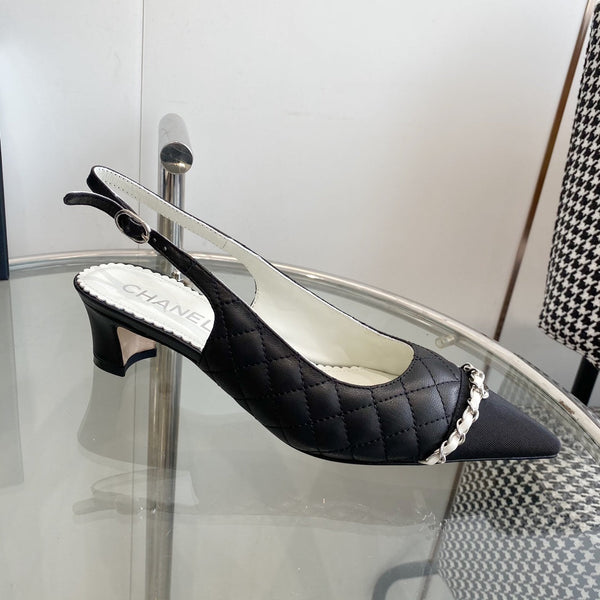 cc slingback pumps 45 black quilted lambskin black grosgrain pointed toe 582849