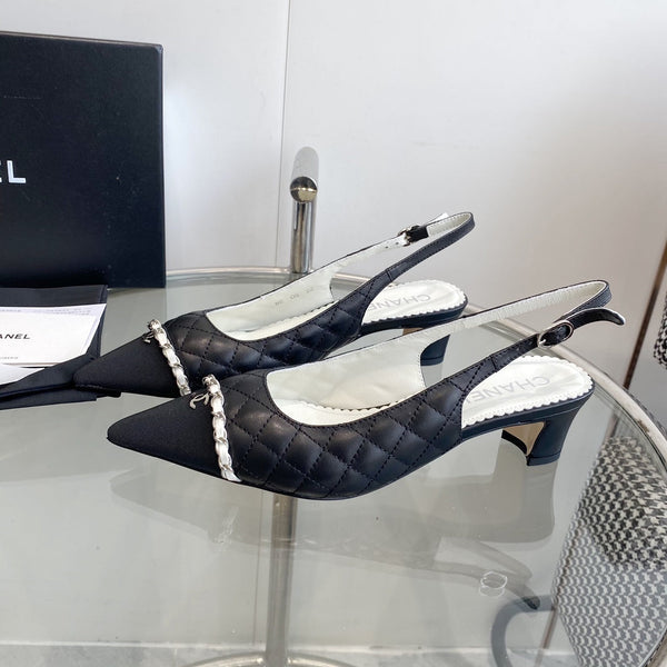 cc slingback pumps 45 black quilted lambskin black grosgrain pointed toe 582849