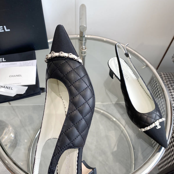 cc slingback pumps 45 black quilted lambskin black grosgrain pointed toe 582849