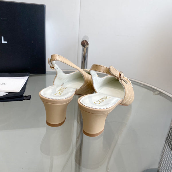 cc slingback pumps 45 beige quilted lambskin black grosgrain pointed toe 582850