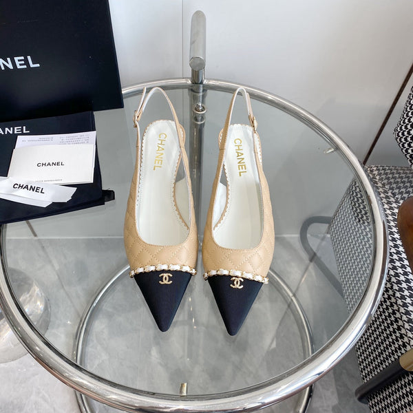 cc slingback pumps 45 beige quilted lambskin black grosgrain pointed toe 582850