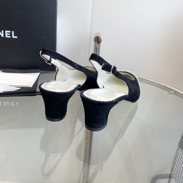 décolleté slingback 45 in velluto nero grosgrain