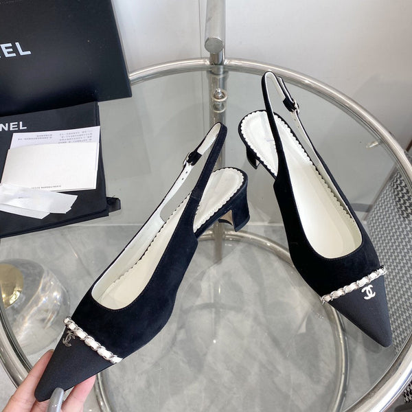 décolleté slingback 45 in velluto nero grosgrain