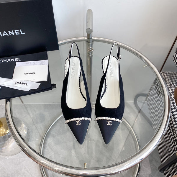 décolleté slingback 45 in velluto nero grosgrain