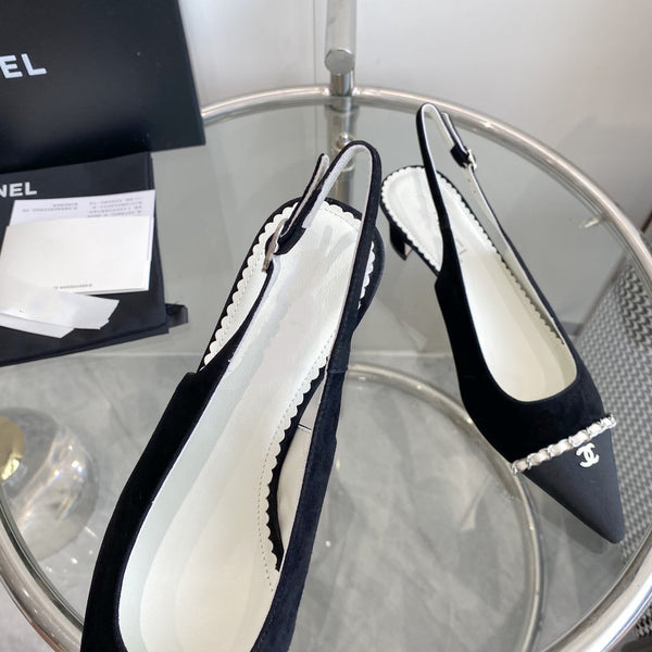 décolleté slingback 45 in velluto nero grosgrain