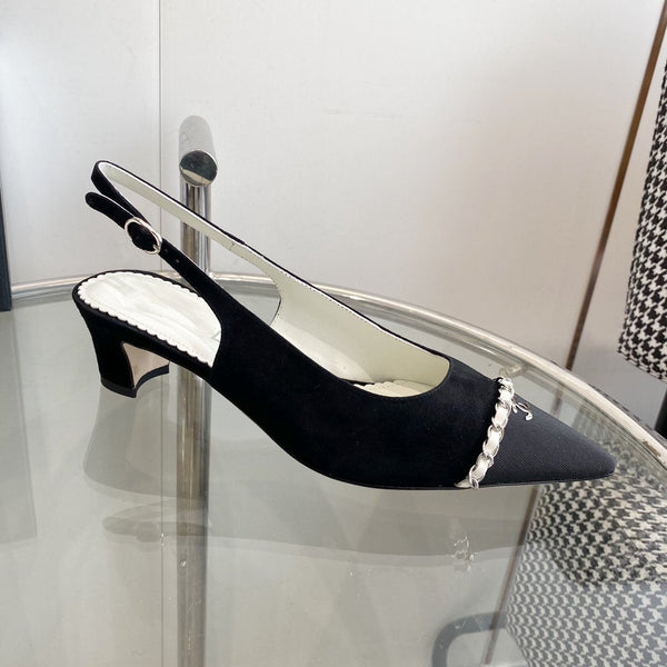 décolleté slingback 45 in velluto nero grosgrain