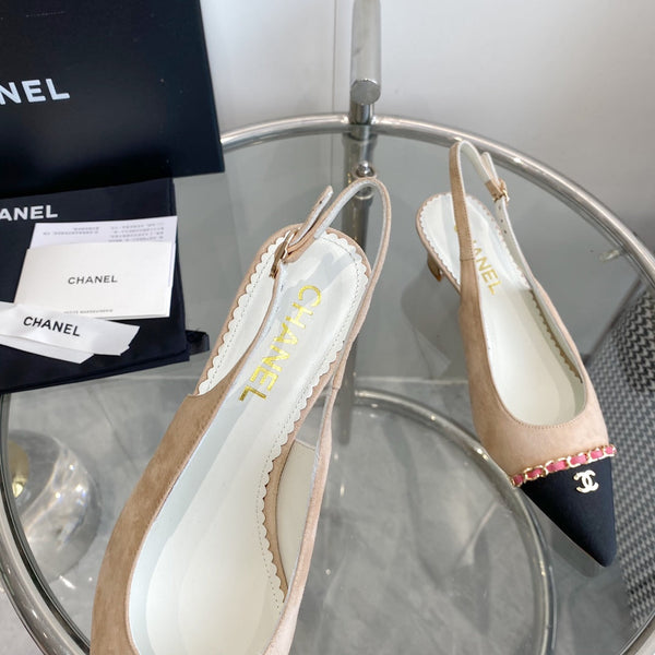cc slingback pumps 45 beige seude black grosgrain point toe 582852