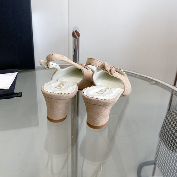 cc slingback pumps 45 beige seude black grosgrain point toe 582852